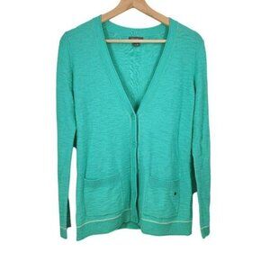 Eddie Bauer Teal Green Cotton Button Front Cardigan Sweater Women XS Pockets 90s